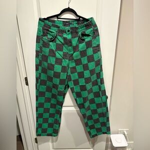 Bershka Green and Black Checker Jeans